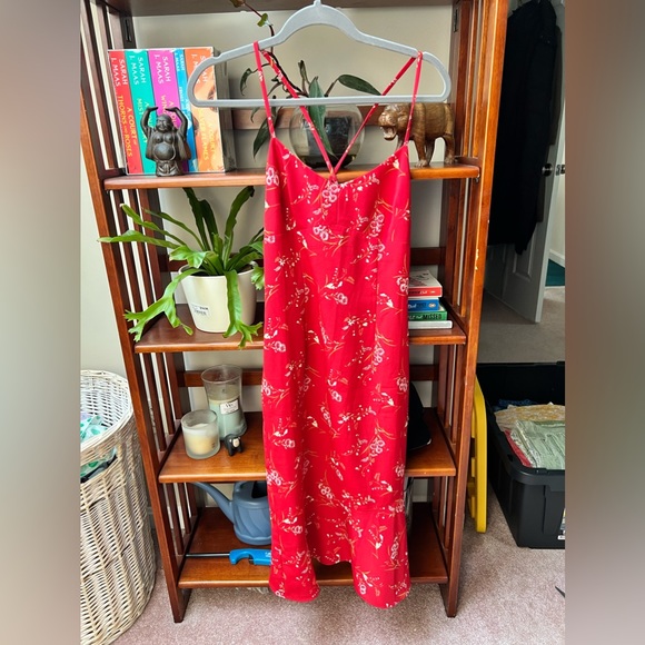 Y2K Express Midi Dress Red Floral Ruffle Hem - Picture 2 of 6